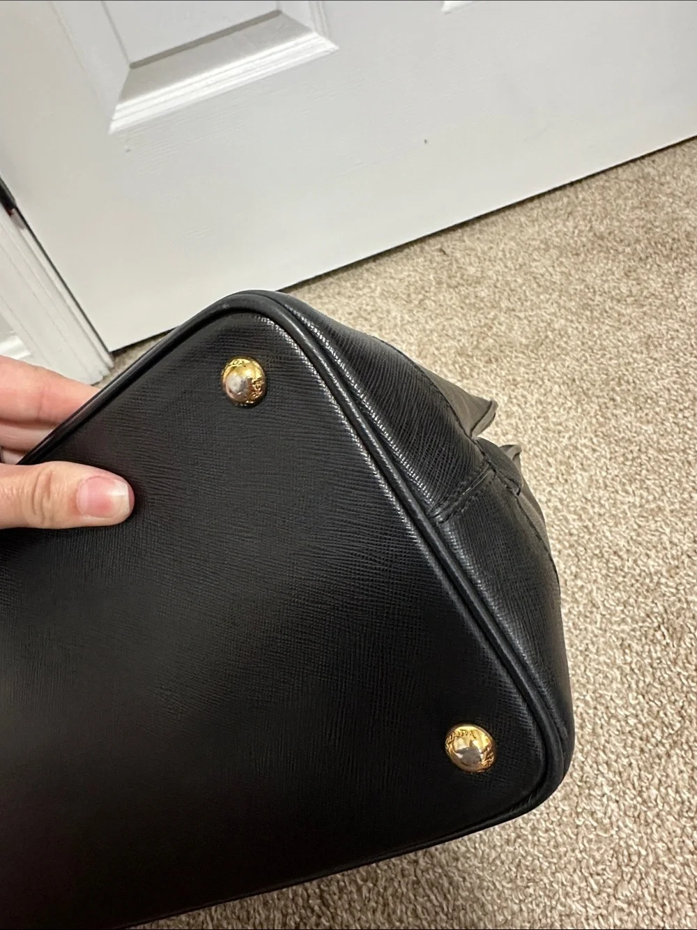Prada Black Saffiano Leather Promenade Dome Satchel Handbag with Gold Hardware